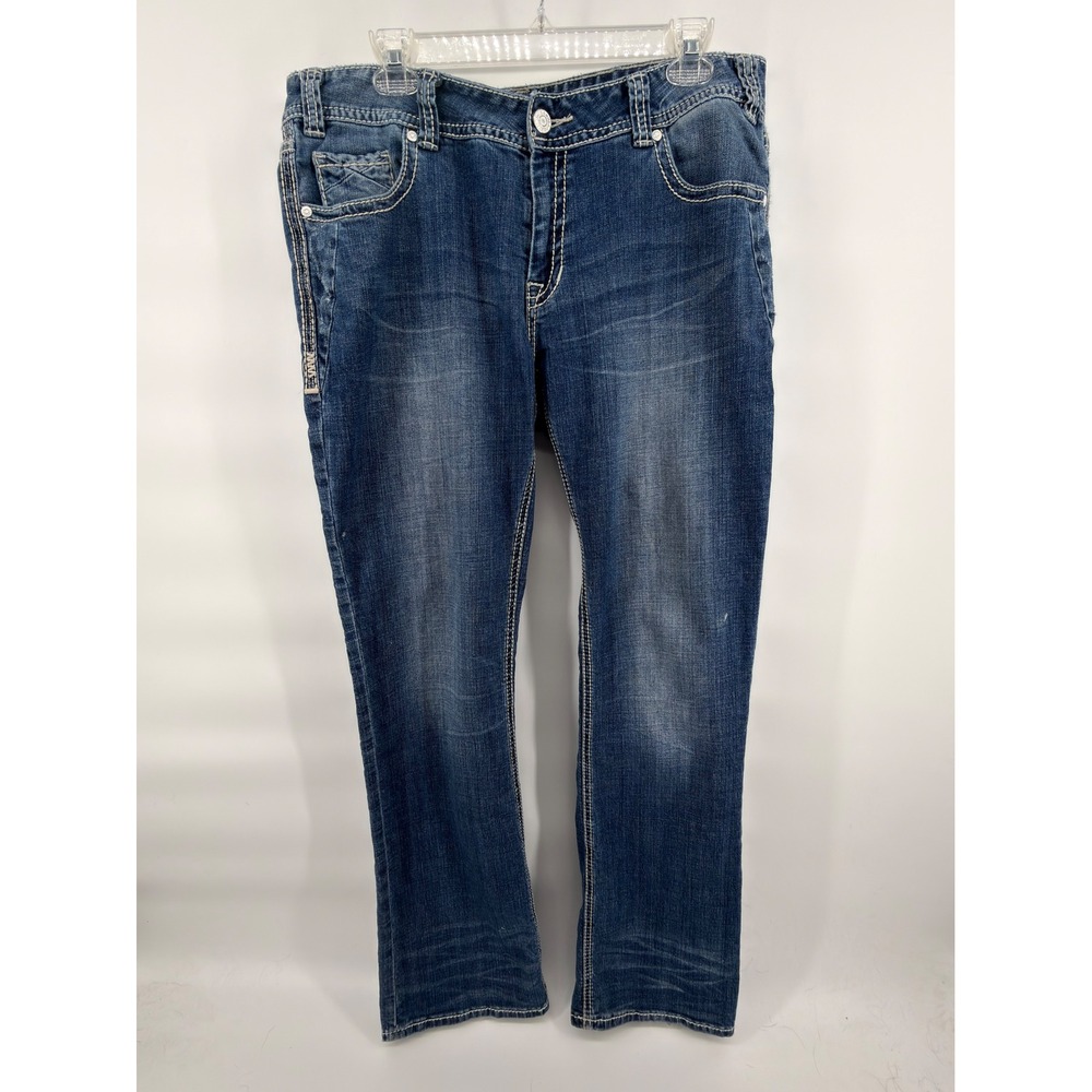 Rock & Roll Cowgirl Boyfriend Jeans Womens 32x34 Mid Rise Distressed Medium Wash